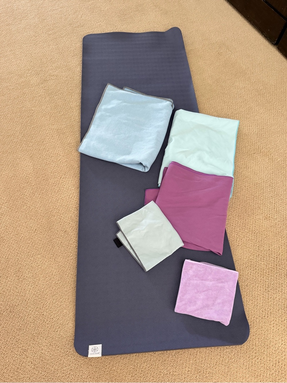 Set of 6: Pilates/Yoga Mat w/ No Slip Towels and Sweat Towels
